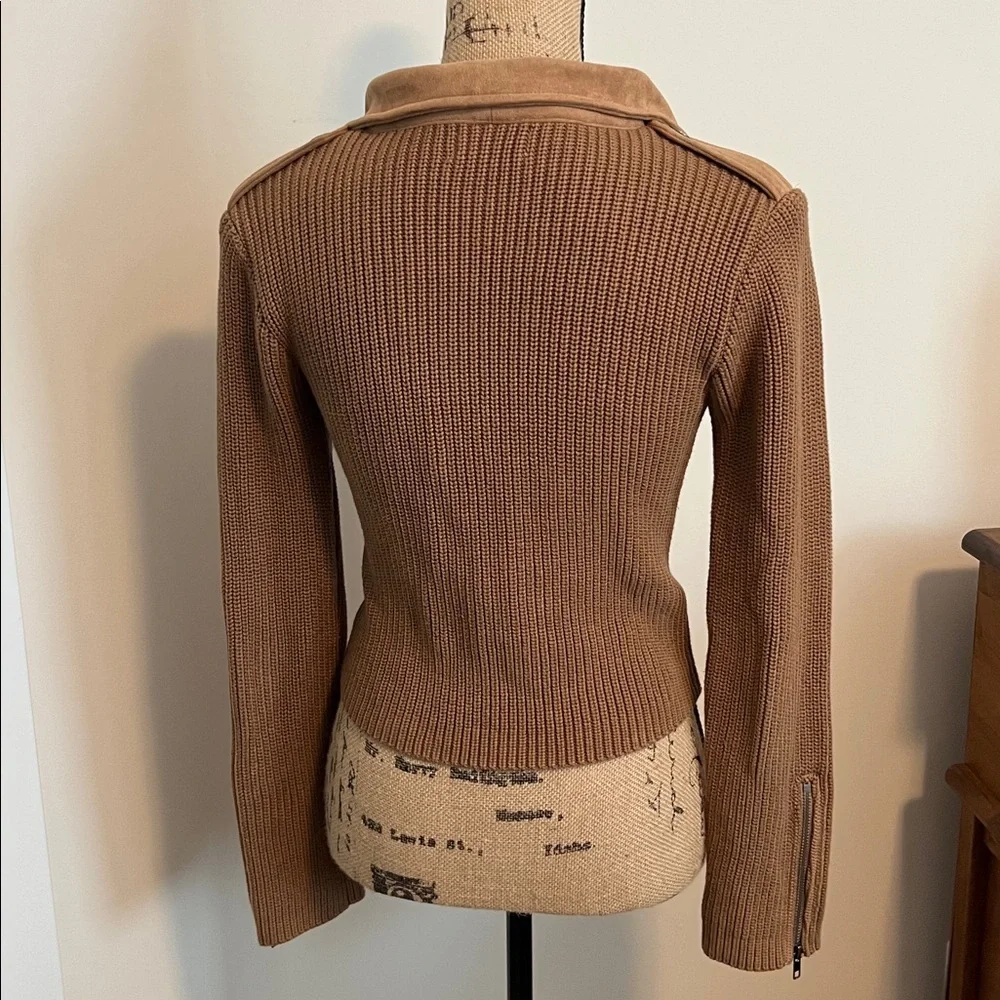 VICI Camel Fall Neutral Moto Jacket Ribbed Knit Sleeve Detail Extra Small